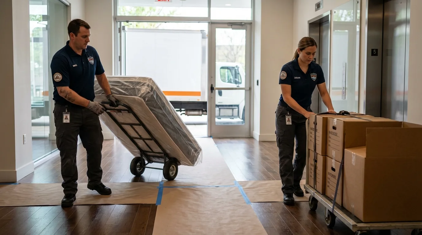 Professional apartment movers loading elevator in Page, AZ